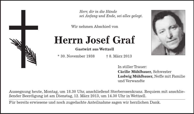 Traueranzeige Josef Graf