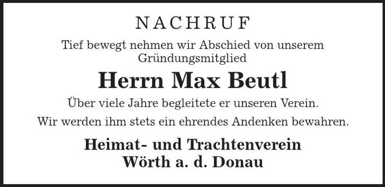 Traueranzeige Max Beutl