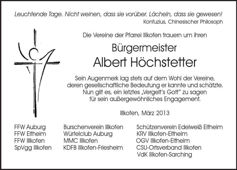 Traueranzeige Albert Höchstetter
