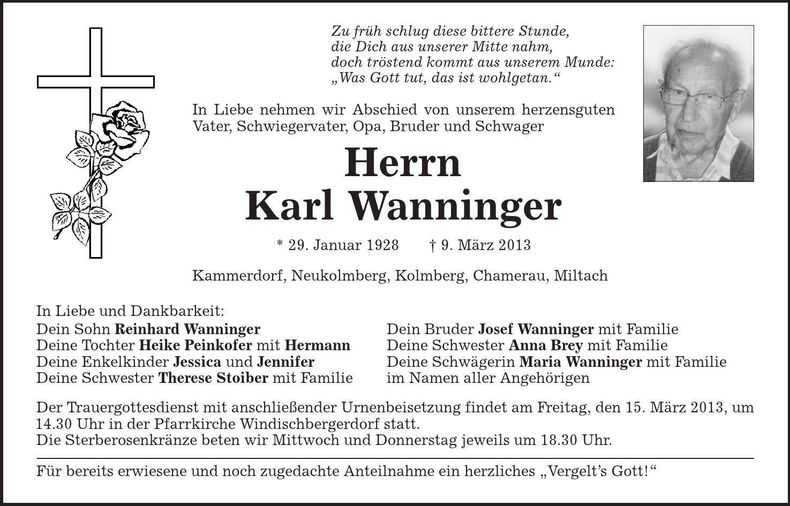 Traueranzeige Karl Wanninger