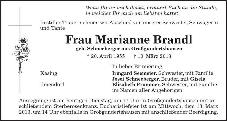 Traueranzeige Marianne Brandl