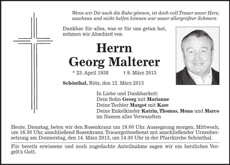 Traueranzeige Georg Malterer