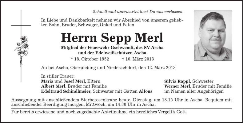 Traueranzeige Sepp Merl