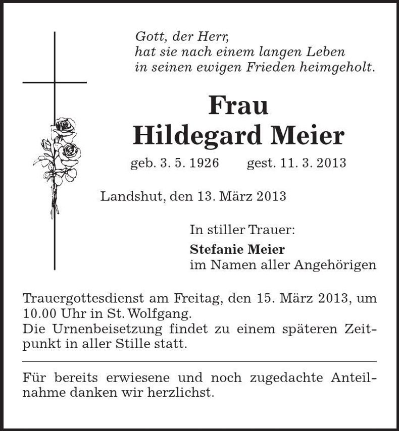 Traueranzeige Hildegard Meier