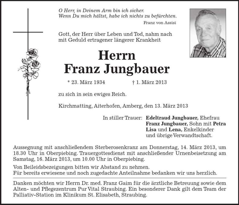 Traueranzeige Franz Jungbauer