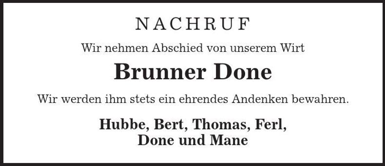 Traueranzeige Done Brunner