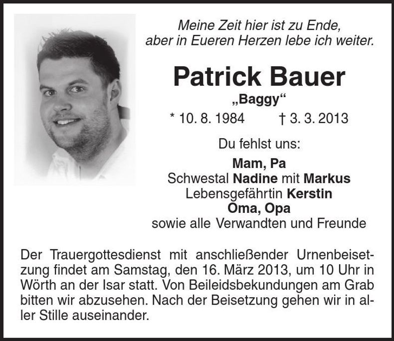 Traueranzeige Patrick Bauer
