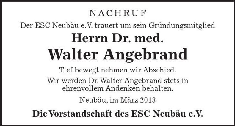 Traueranzeige Walter Angebrand