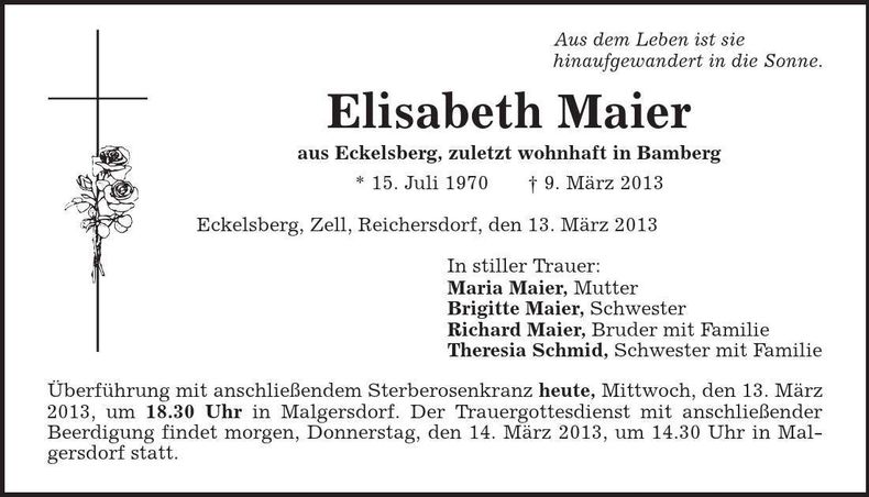 Traueranzeige Elisabeth Maier