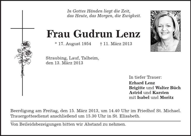 Traueranzeige Gudrun Lenz