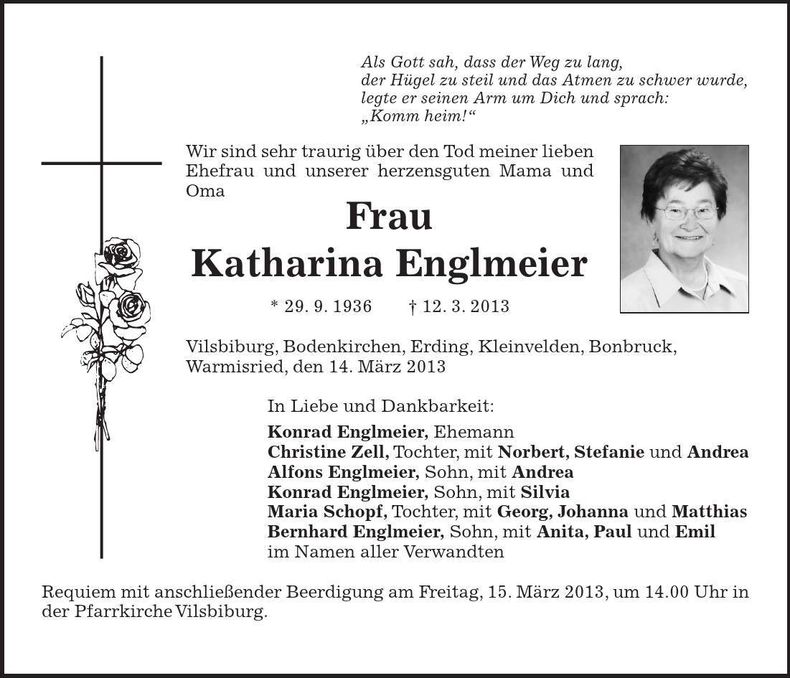 Traueranzeige Katharina Englmeier