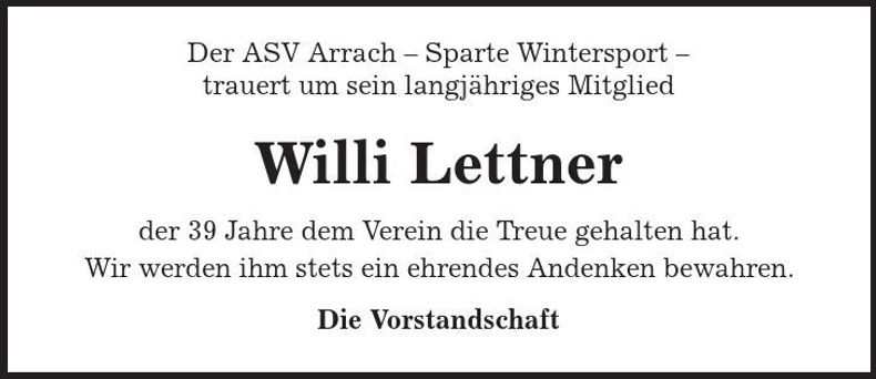 Traueranzeige Willi Lettner