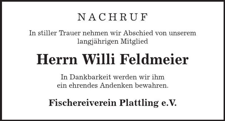 Traueranzeige Willi Feldmeier