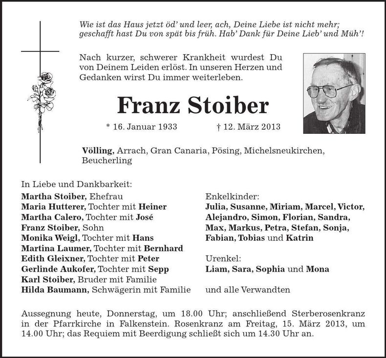 Traueranzeige Franz Stoiber