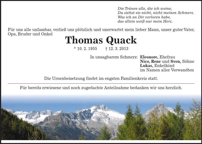 Traueranzeige Thomas Quack