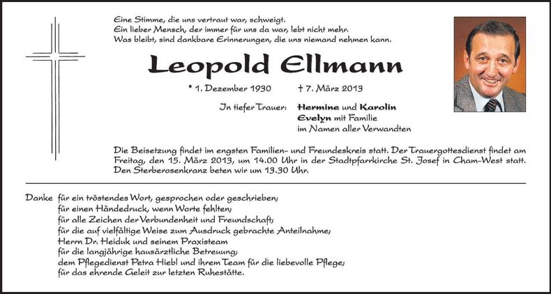 Traueranzeige Leopold Ellmann