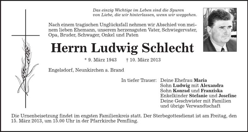 Traueranzeige Ludwig Schlecht