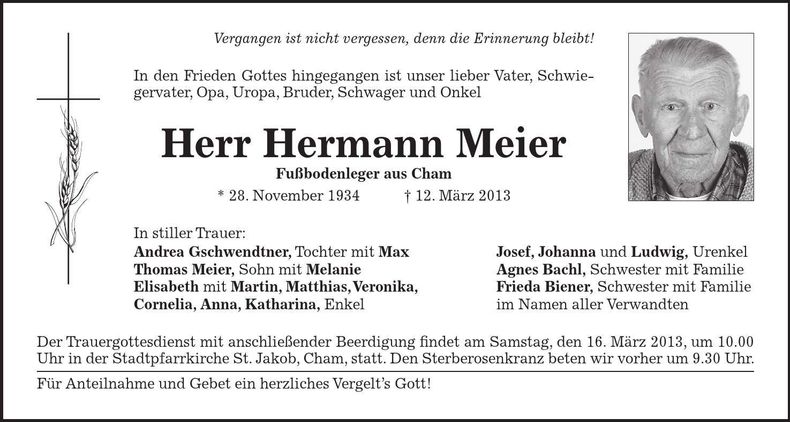 Traueranzeige Hermann Meier