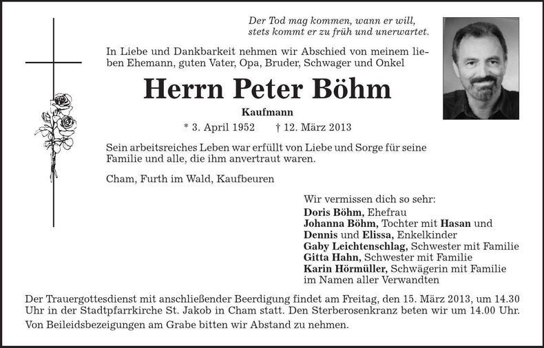 Traueranzeige Peter Böhm