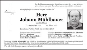 Traueranzeige Johann Mühlbauer