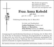 Traueranzeige Anna Kobold