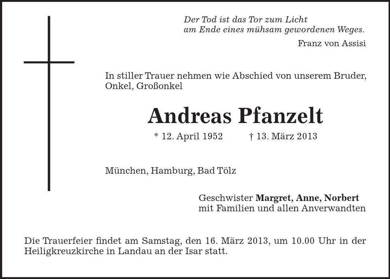 Traueranzeige Andreas Pfanzelt