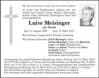 Traueranzeige Luise Meisinger
