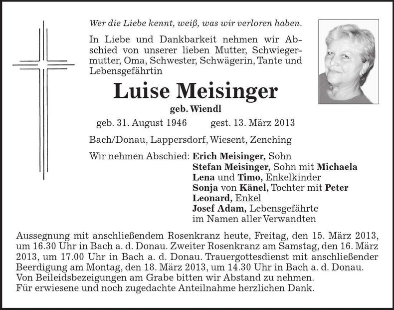 Traueranzeige Luise Meisinger