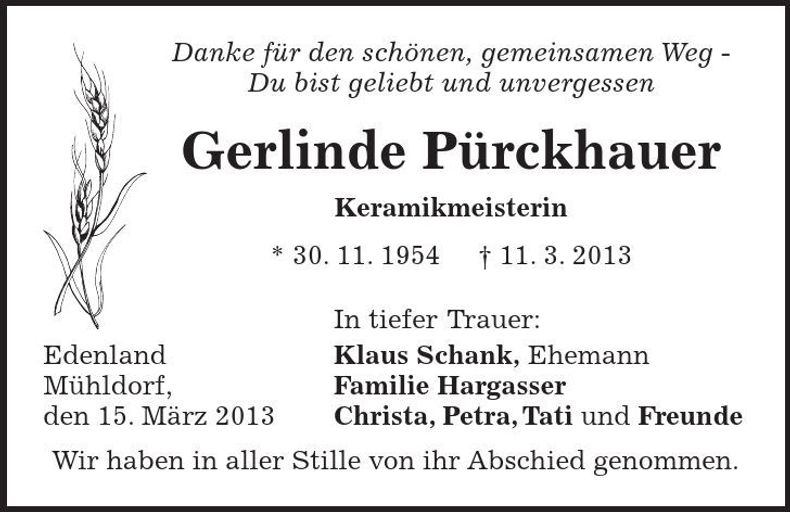 Traueranzeige Gerlinde Pürckhauser