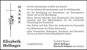 Traueranzeige Elisabeth Hellinger