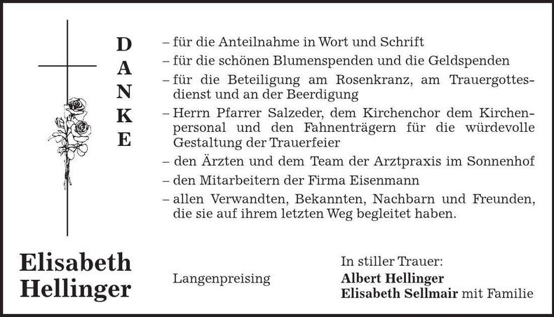 Traueranzeige Elisabeth Hellinger