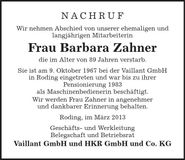 Traueranzeige Barbara Zahner