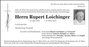 Traueranzeige Rupert Loichinger