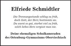 Traueranzeige Elfriede Schmidtler