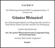 Traueranzeige Günter Weinzierl