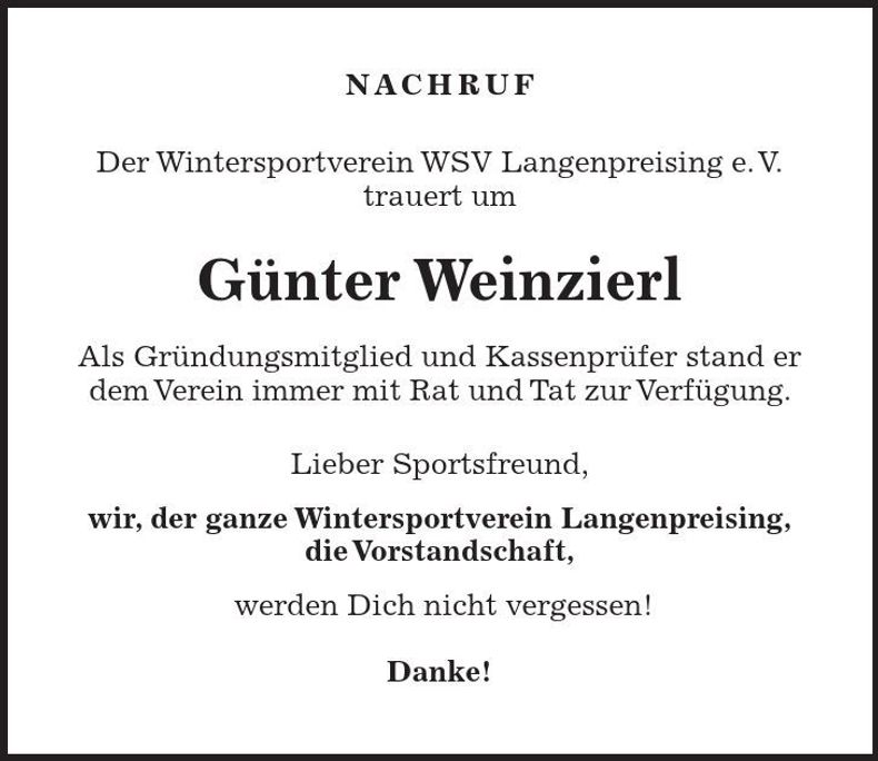 Traueranzeige Günter Weinzierl