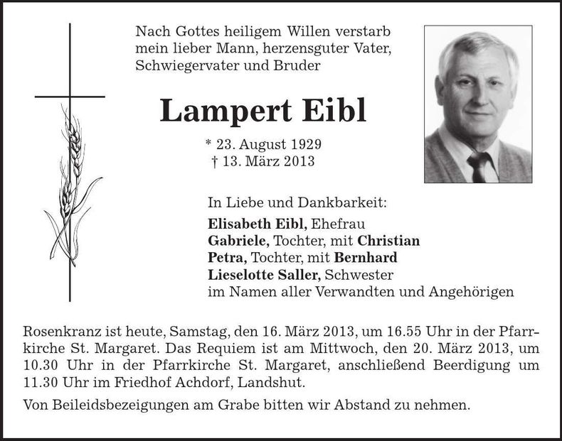 Traueranzeige Lampert Eibl