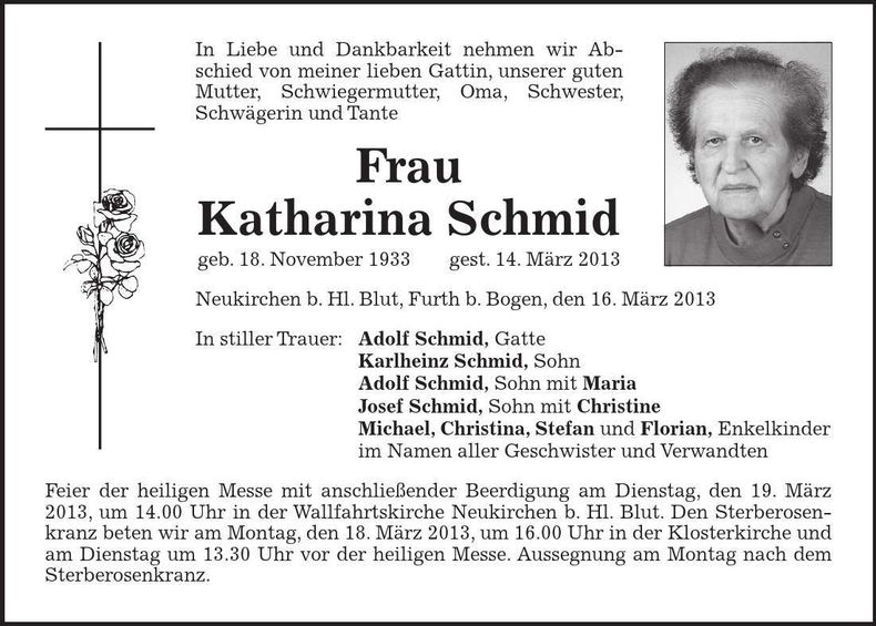 Traueranzeige Katharina Schmid