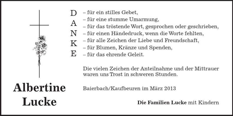 Traueranzeige Albertine Lucke