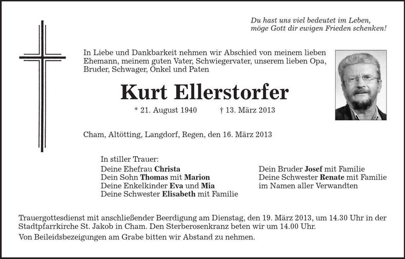 Traueranzeige Kurt Ellerstorfer