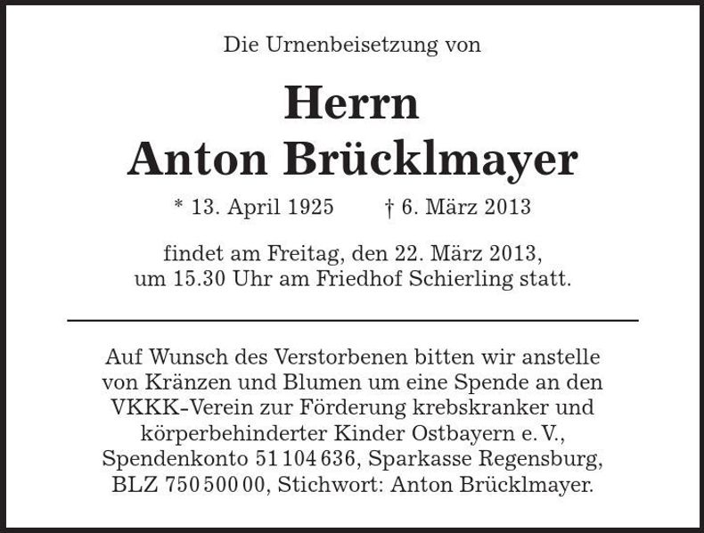 Traueranzeige Anton Brücklmayer