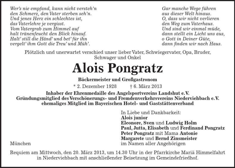 Traueranzeige Alois Pongratz