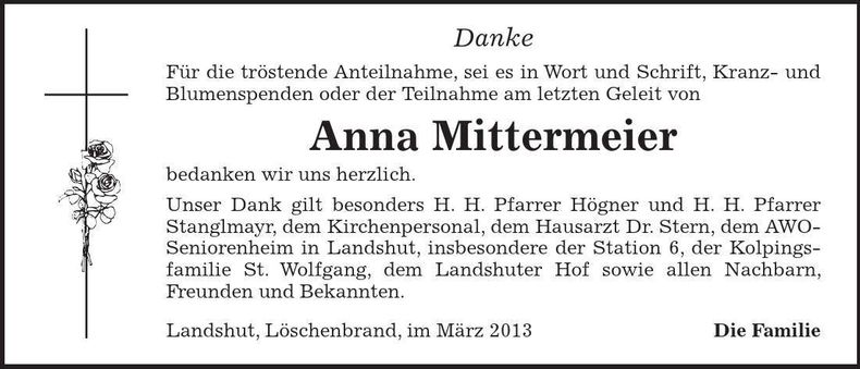 Traueranzeige Anna Mittermeier