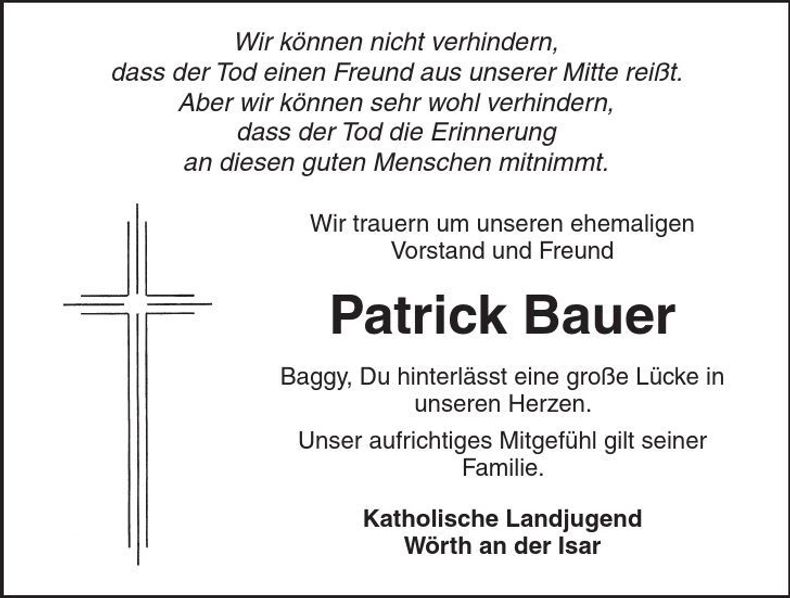 Traueranzeige Patrick Bauer