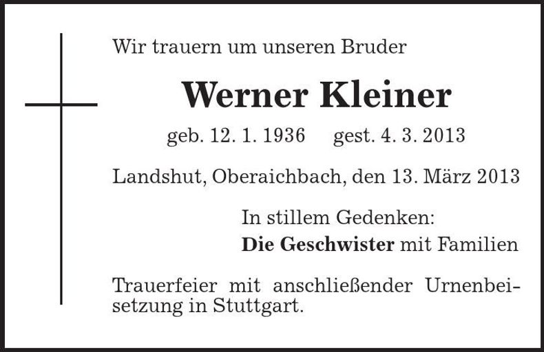 Traueranzeige Werner Kleiner