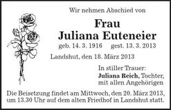 Traueranzeige Juliana Euteneier
