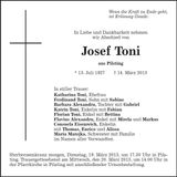 Traueranzeige Josef Toni
