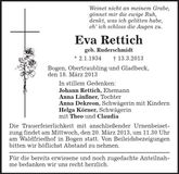Traueranzeige Eva Rettich