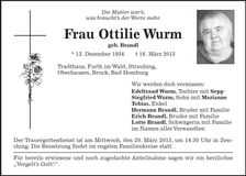 Traueranzeige Ottilie Wurm
