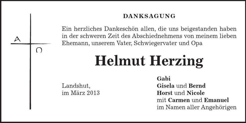 Traueranzeige Helmut Herzing
